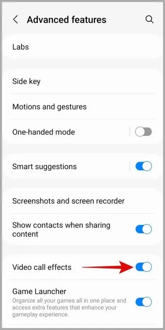 Включение или отключение эффектов видеовызова на телефоне Samsung Galaxy Phone