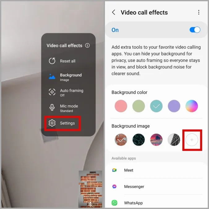 Добавление фоновых изображений для эффектов видеозвонков на телефоне Samsung