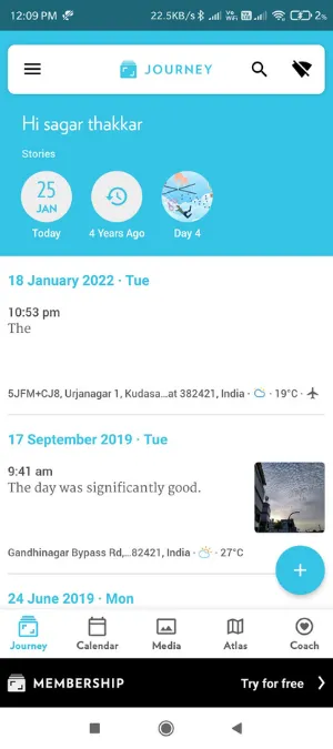 Journey app ui for dagbokføring