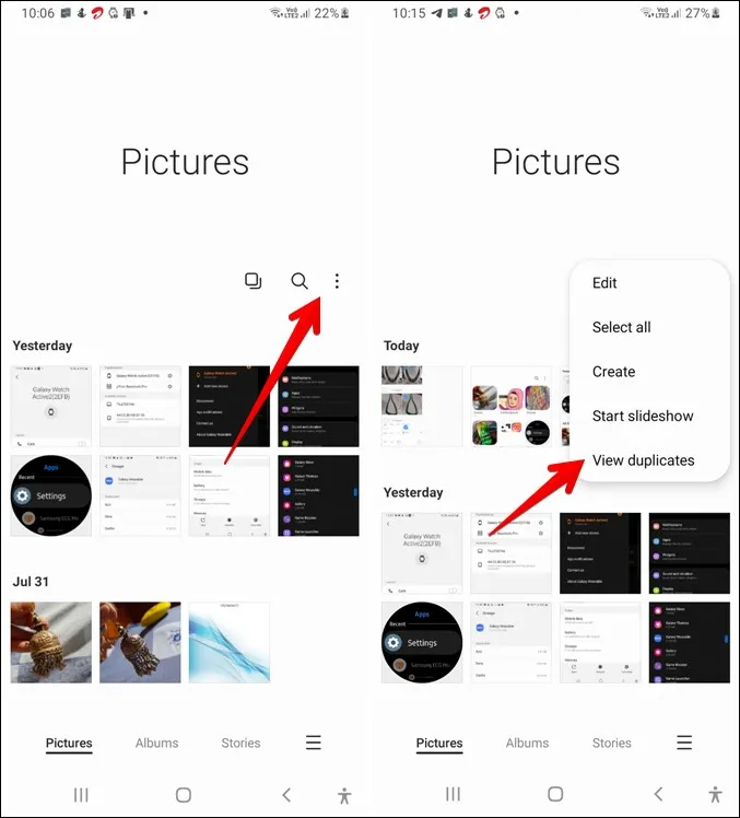 Galerie Samsung Visualiser les images en double