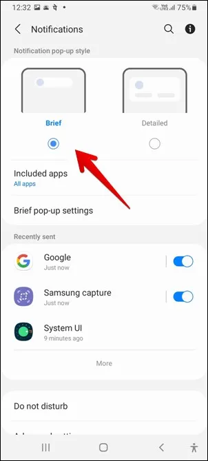 Samsung Notification Switch Kort och detaljerad