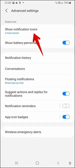 Samsung Přizpůsobení ikon oznámení Stavový řádek