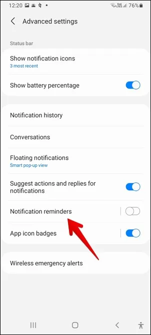 Samsung-notifiering Aktivera påminnelse
