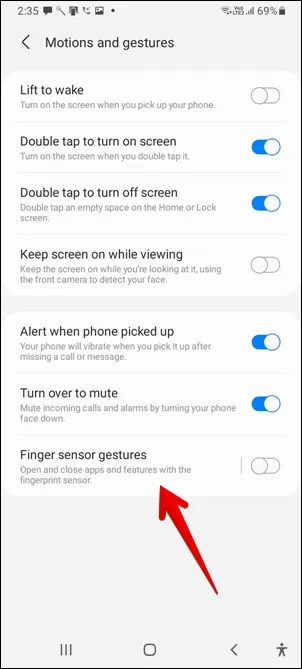 Samsung Meddelande Aktivera fingeravtrycksgest