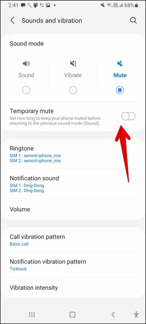 Samsung Aktivera tillfällig ljudavstängning för meddelanden