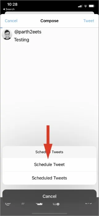 составить расписание твитов на iPhone