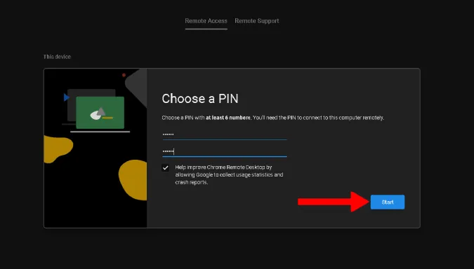 Indstilling af en PIN-kode til fjernadgang på Chrome Fjernskrivebord