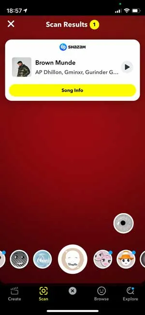 Snapchat'te şarkı kartı