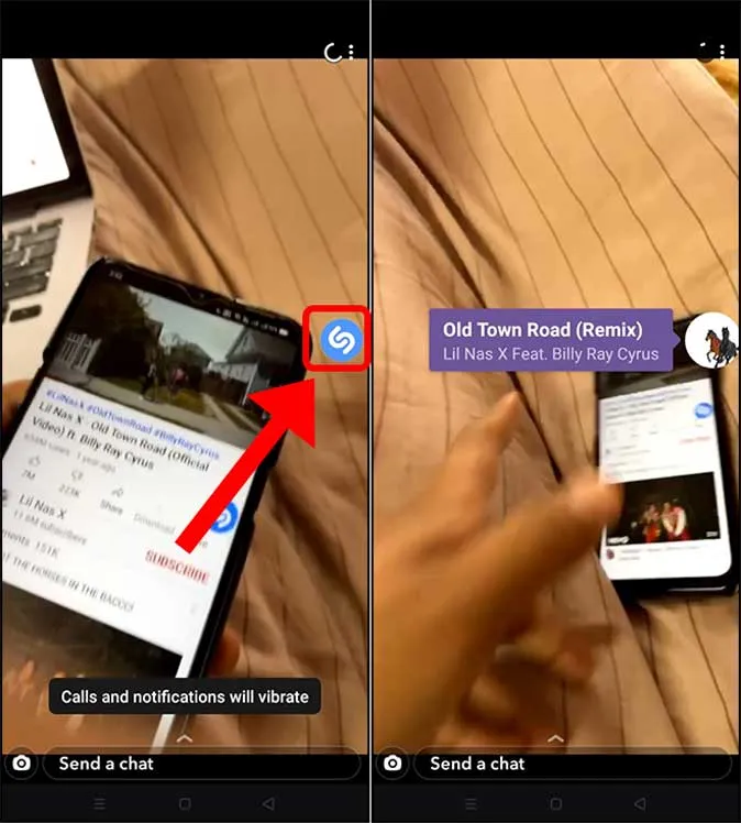 докосване на плаващия бутон на Shazam в Android