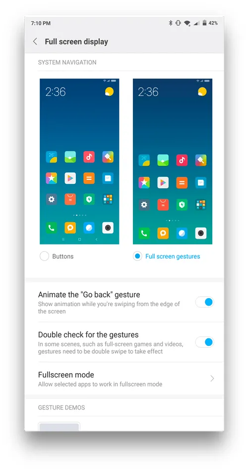 MIUI vs Stock Android- gestos a pantalla completa