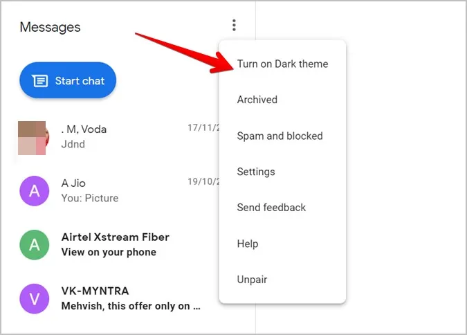 Android Messages Web Tips Dunkler Modus