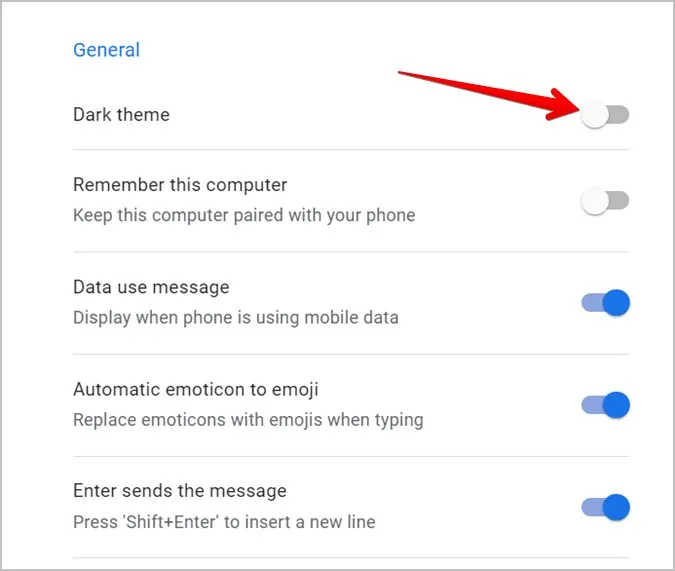 Android Messages Web Tips Dunkles Thema