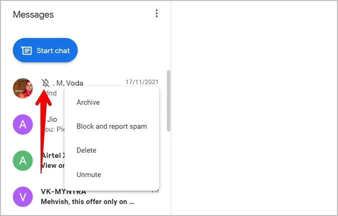 Android Messages Web Tips Mute COntact
