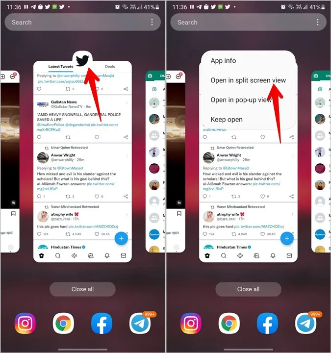 Samsung Split Screen Aprire i Recenti