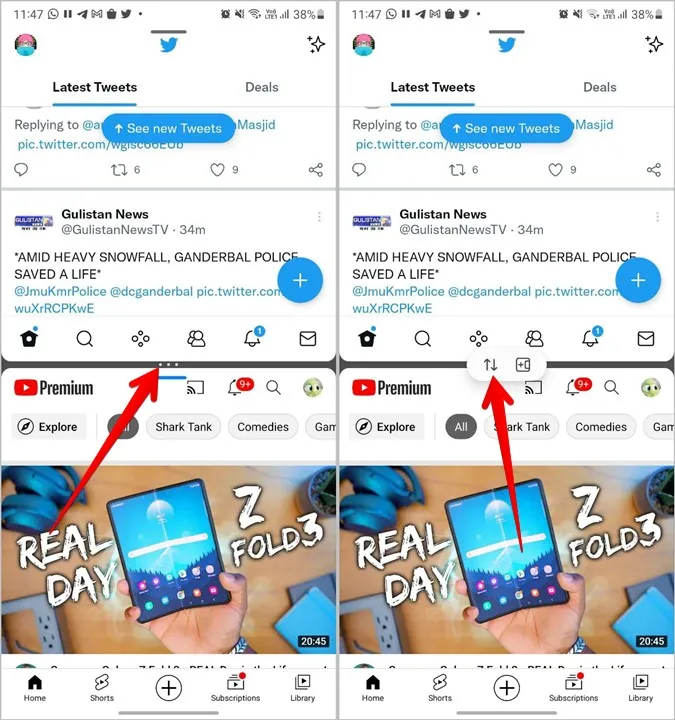 Samsung delt skjerm endre rekkefølge på apper