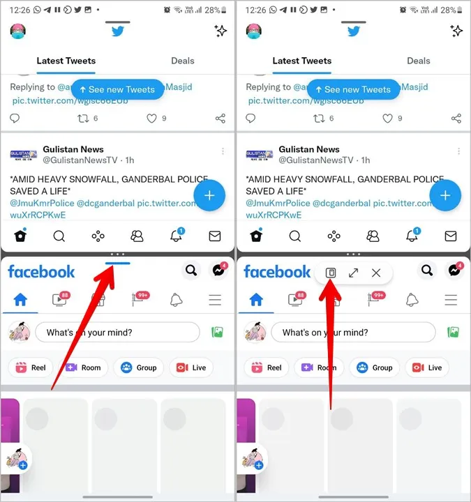 Samsung Split Screen アプリからのポップアップ表示