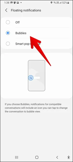 Уведомления Samsung Пузырьки
