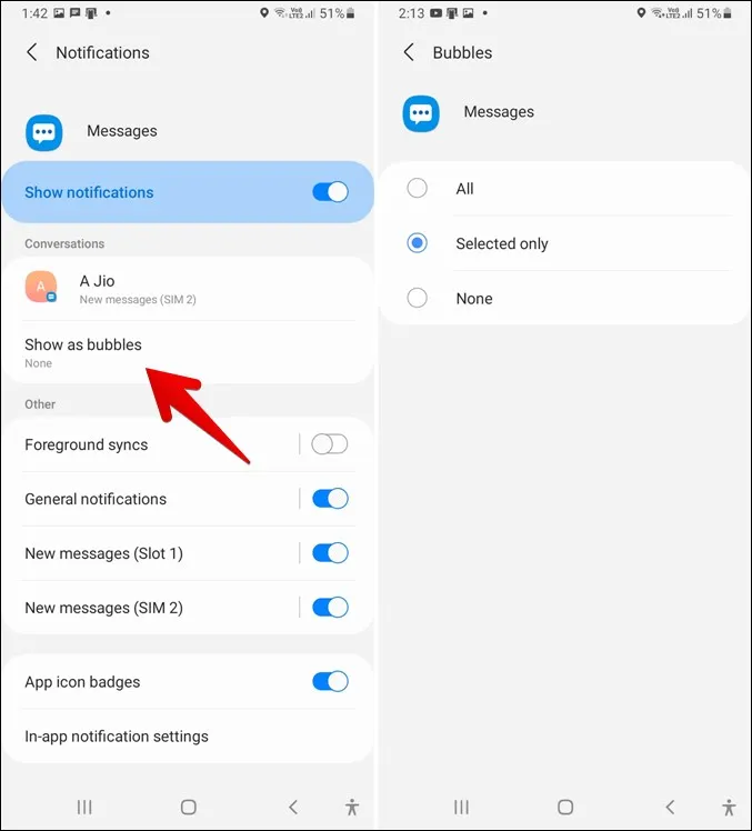 ENable Bubble Notifications Select Contacts