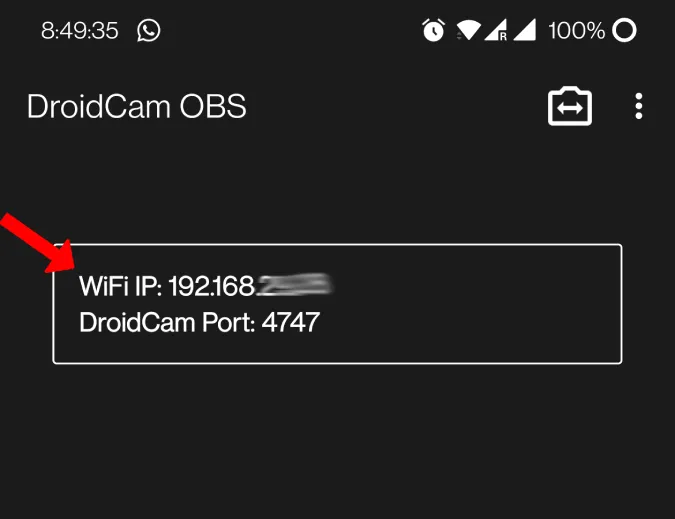 IP WiFi di Droidcam OBS