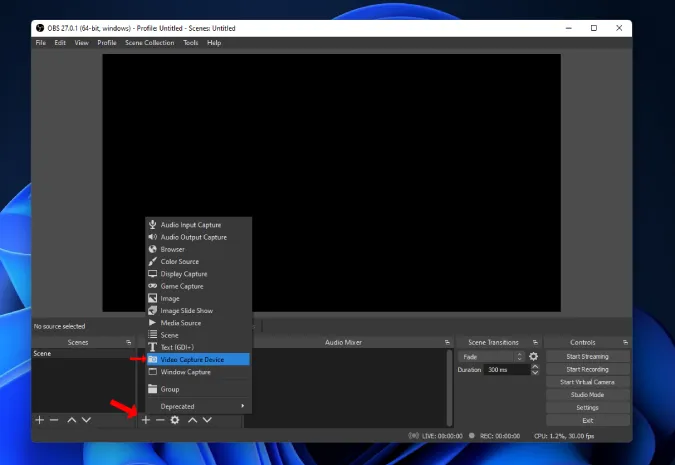 Λειτουργία συσκευής λήψης βίντεο στο OBS Studio