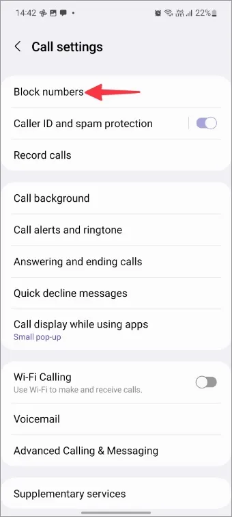 Samsung Galaxy Phoneで番号ブロックオプションを選択