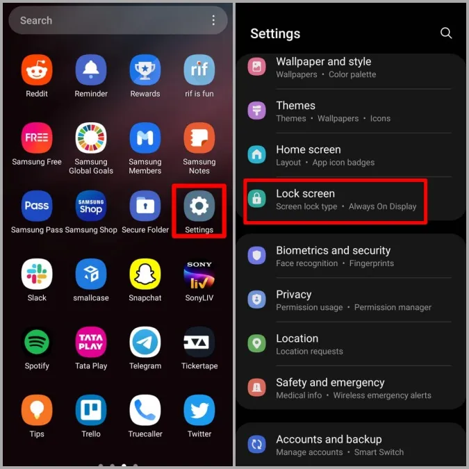 Paramètres de l'écran de verrouillage sur un téléphone Samsung