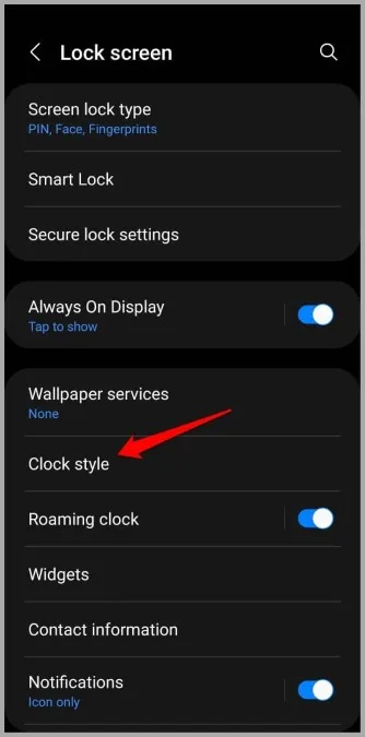 Horloge de l'écran de verrouillage sur un téléphone Samsung