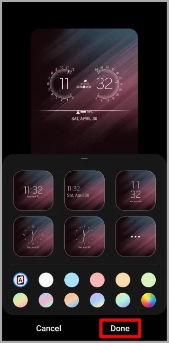 Изменение стиля часов экрана блокировки на телефоне Samsung