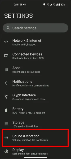Опция Звук и вибрация в Настройки на Android