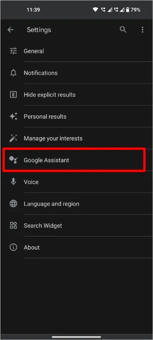 Google Assistent in Google App-instellingen