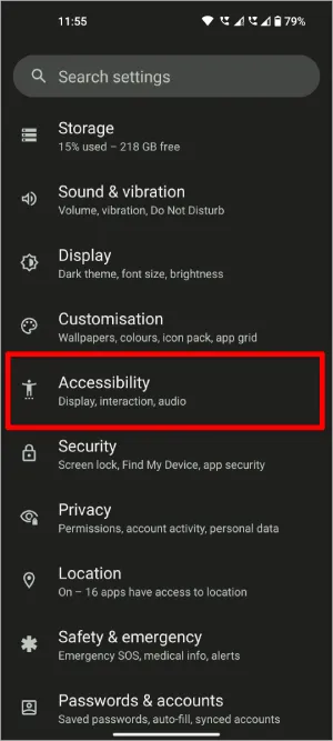 Option d'accessibilité sur Android