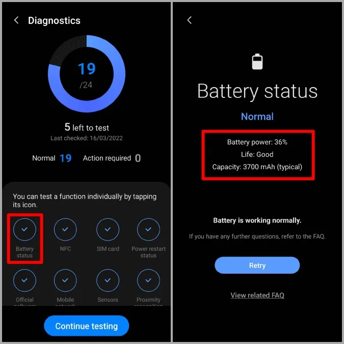 Verifique o estado da bateria no telemóvel Samsung