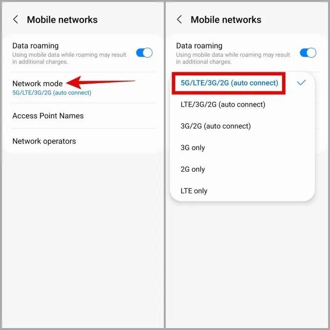 Selectați rețeaua mobilă pe Android