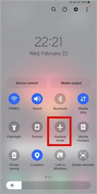 Povolení režimu Letadlo v systému Android