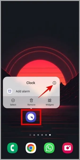 Ouvrir les informations de l'application Horloge sur le téléphone Samsung