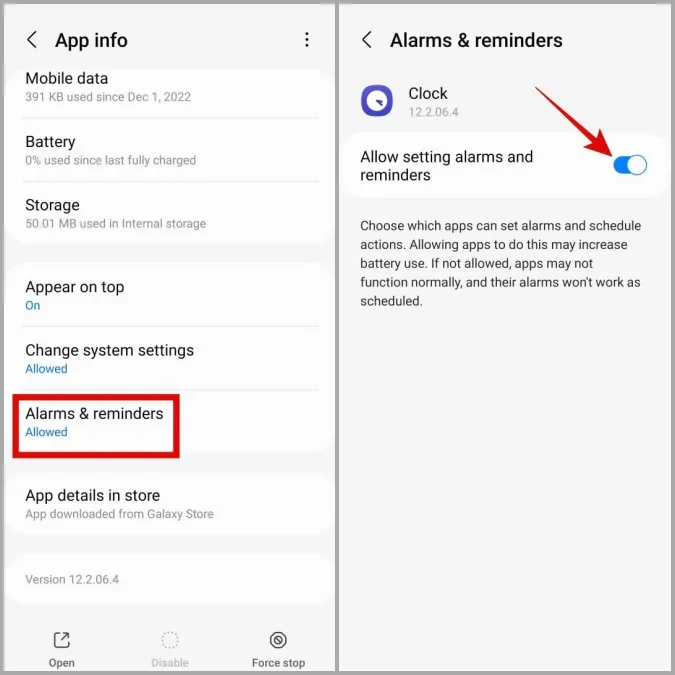 Autoriser l'application Horloge à définir des alarmes sur un téléphone Samsung Galaxy