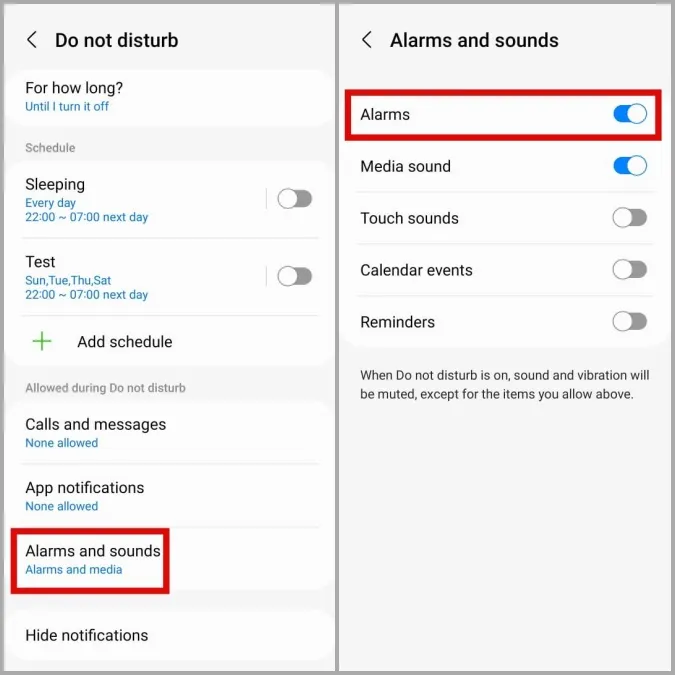 Разрешить будильники в режиме DND на Samsung Phone