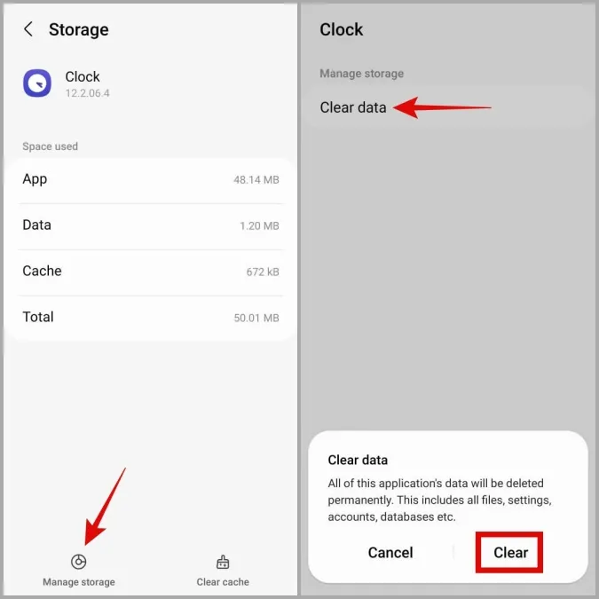 Effacer les données de l'application Horloge sur Samsung Phone