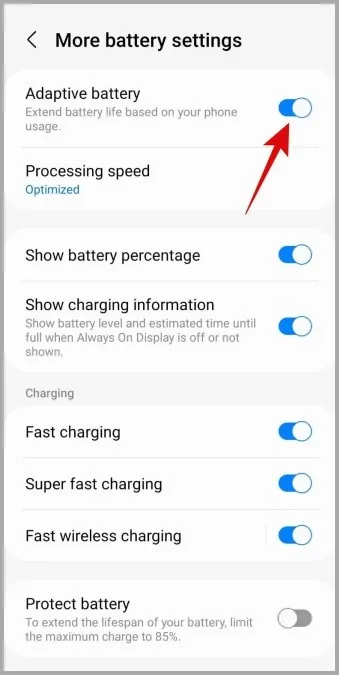 Inaktivera adaptivt batteri på Android-telefon