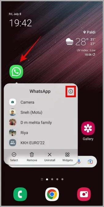 Öppna WhatsApp-appinfo på Android