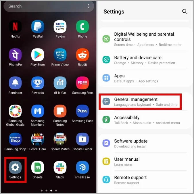 Aplikace Nastavení v telefonu Samsung