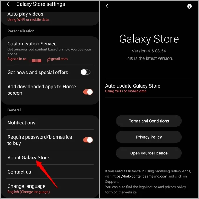 Verificați dacă există actualizări Galaxy Store pe telefonul Samsung