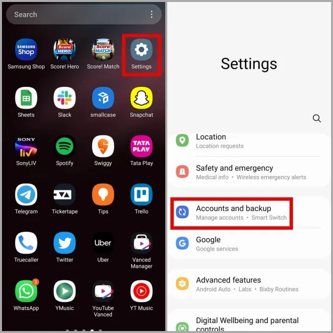 Konton och säkerhetskopiering på Android