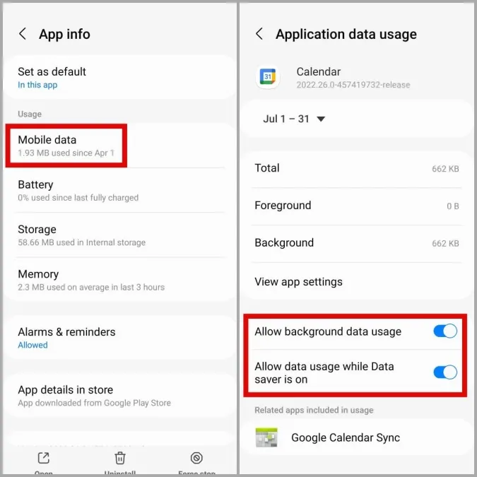 Autoriser l'utilisation des données en arrière-plan pour Google Agenda sur Android