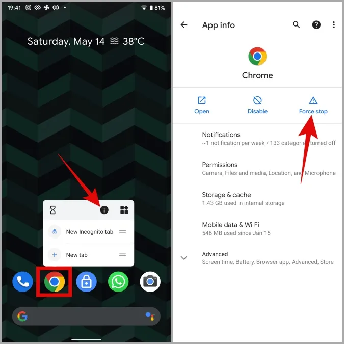 Tvångsstoppa Chrome på Android
