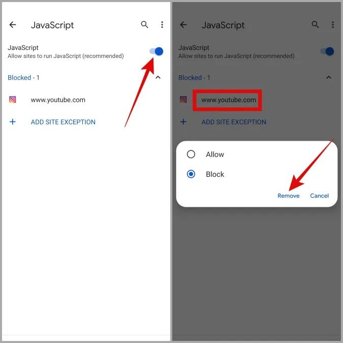 Deaktivieren Sie JavaScript in Chrome für Android