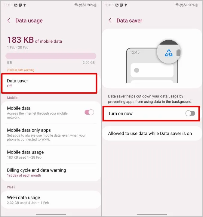 Datensparsamkeit auf dem Samsung Galaxy Phone deaktivieren