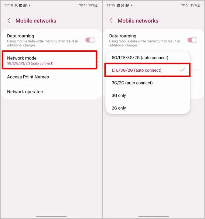 Samsung Galaxy Telefonda ağ modunu değiştirme