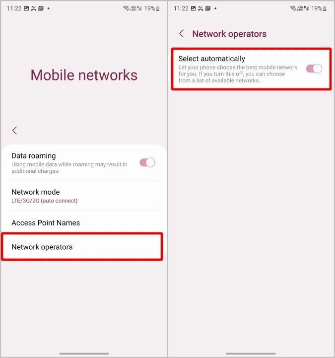 Conectarse a operadores de red en el teléfono Samsung Galaxy