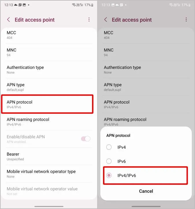 Modifica del protocollo APN su Samsung Galaxy Phone